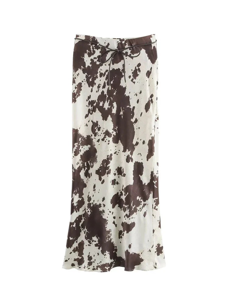 Untamed Printed Satin Midi Skirt