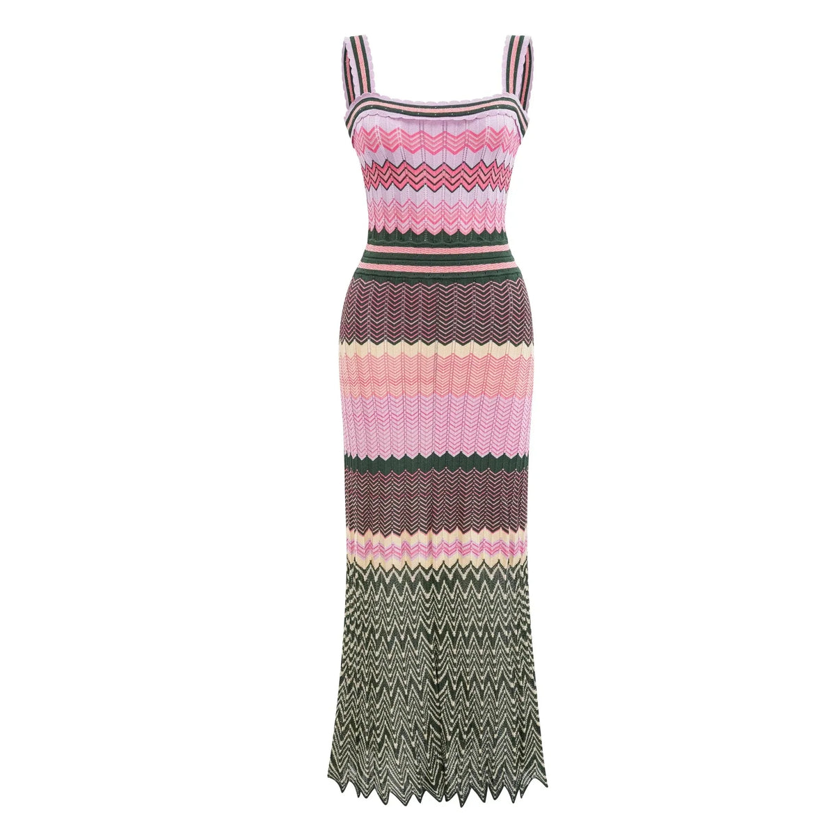 Vibrant Knitted Geometric Maxi Dress