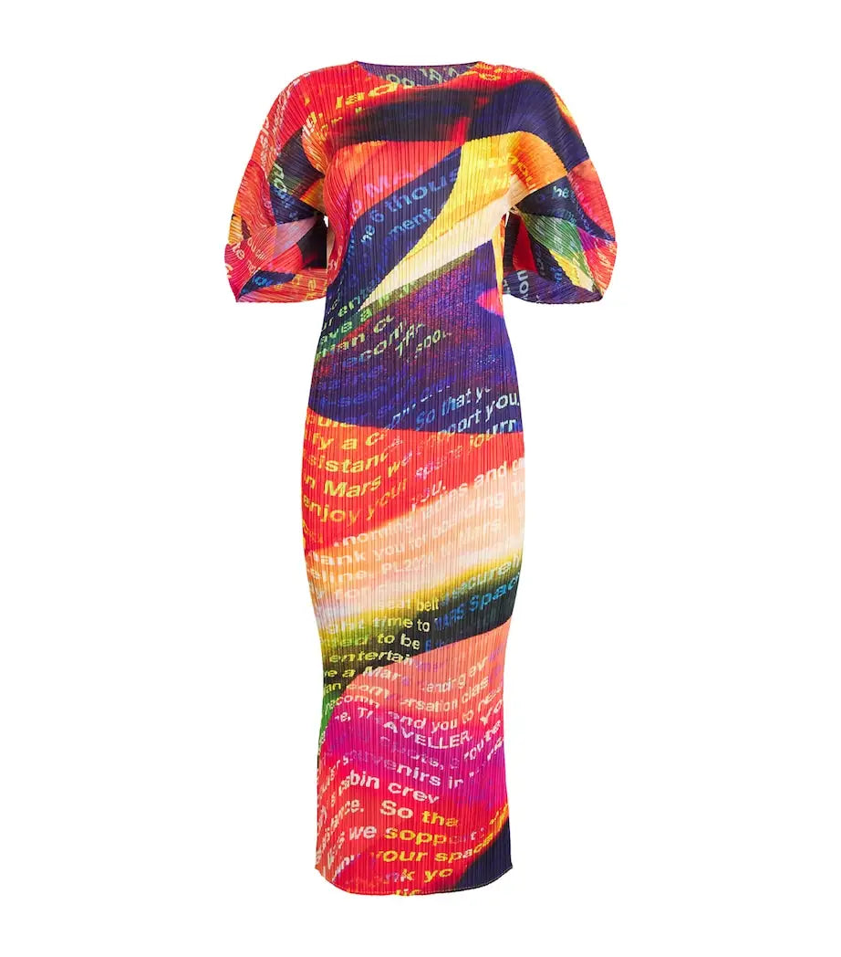 Vibrant Printed Pleated Maxi Dress
