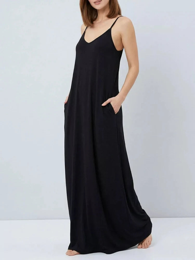 Sleeveless V-Neck Maxi Dress with Pockets