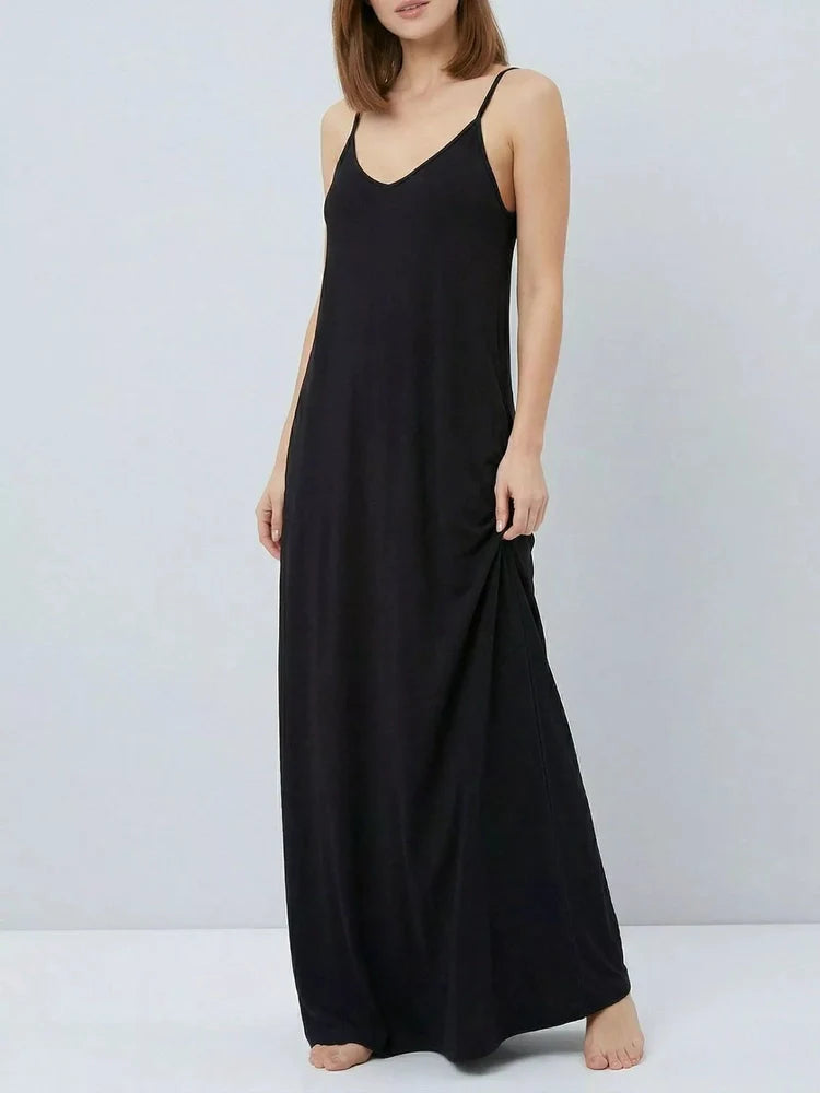 Sleeveless V-Neck Maxi Dress with Pockets