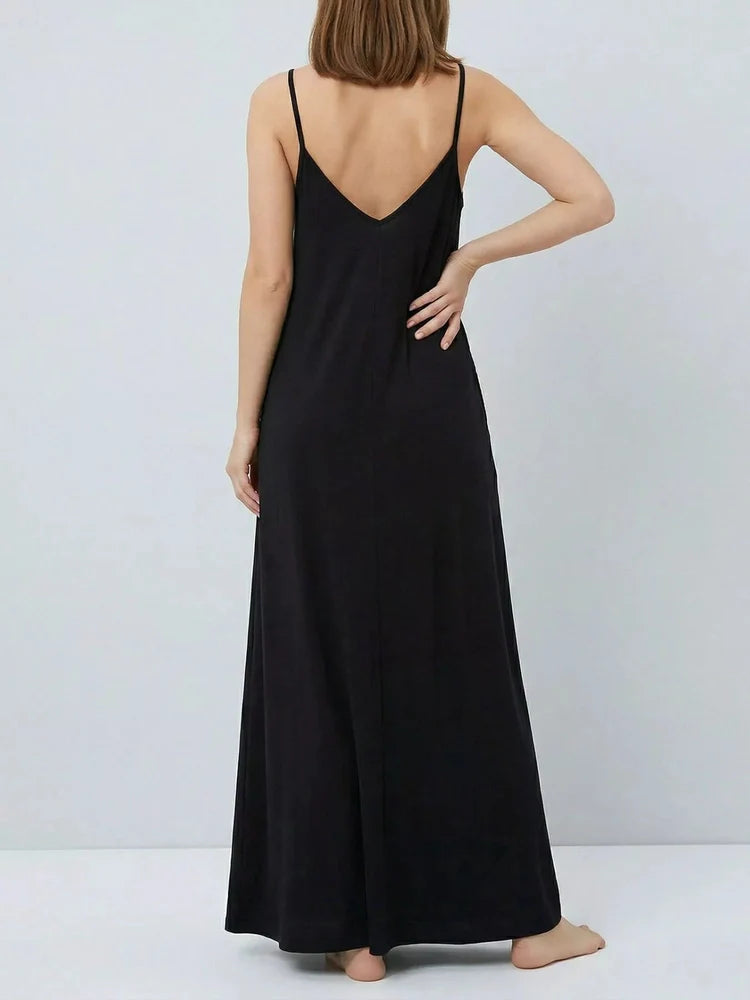Sleeveless V-Neck Maxi Dress with Pockets