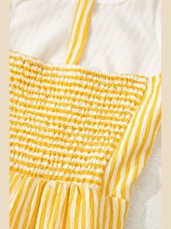 Stripe Tie Shoulder Smocked Wide Leg Romper