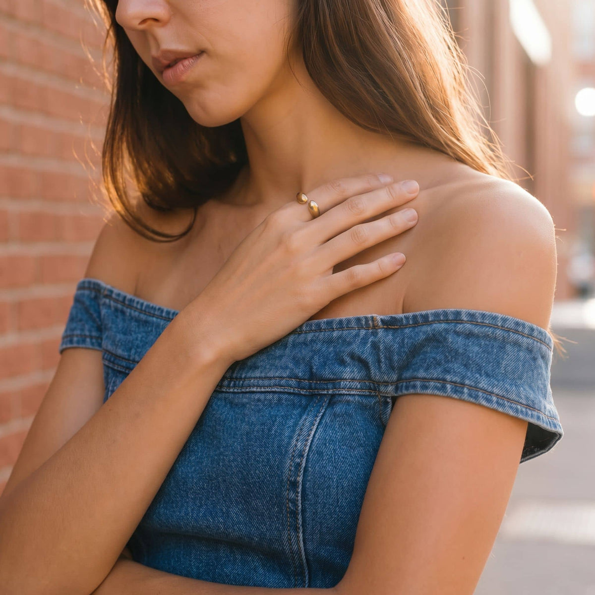 Teardrop Petal Brass Open Ring for Women | Asali