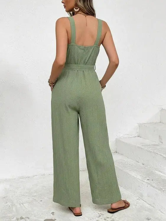 Tie Waist Wide Leg Jumpsuit