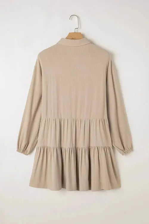 Tiered Balloon Sleeve Dress with Collared Neck Design