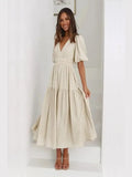 Tiered Surplice Half Sleeve Midi Dress