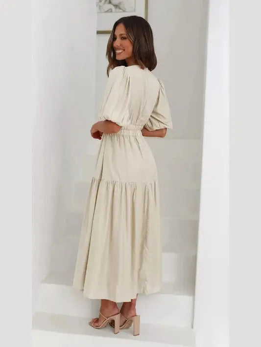 Tiered Surplice Half Sleeve Midi Dress