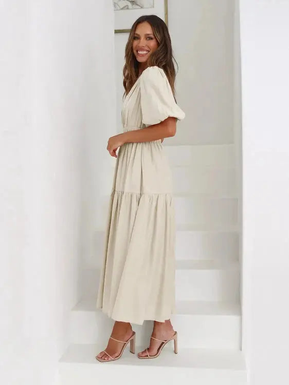 Tiered Surplice Half Sleeve Midi Dress