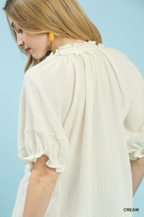 Umgee Cotton Gauze Ruffle Top