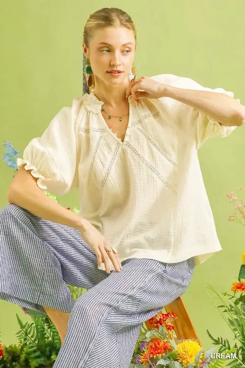 Umgee Cotton Gauze Ruffle Top