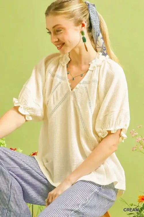 Umgee Cotton Gauze Ruffle Top