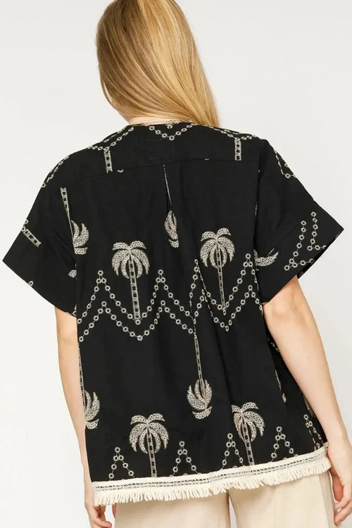 Umgee Embroidered Kimono with Open Front and Fringe