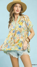 Umgee Mix Boho Printed V-Neck Top