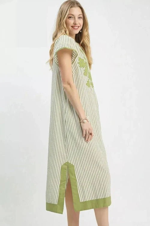 Umgee Stripe Midi Dress with Lace Trim