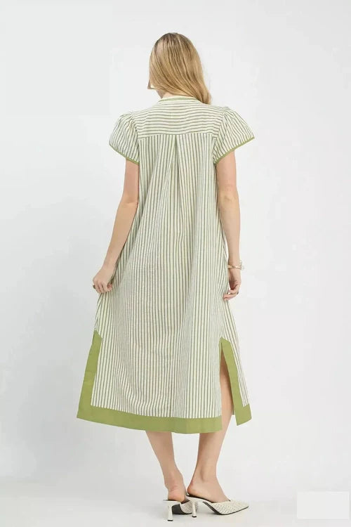 Umgee Stripe Midi Dress with Lace Trim