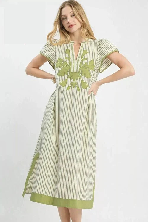 Umgee Stripe Midi Dress with Lace Trim