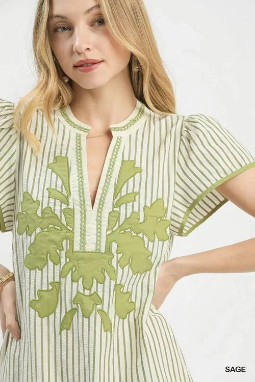 Umgee Stripe Midi Dress with Lace Trim