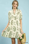 Umgee Mix Paisley Scallop Trim Dress
