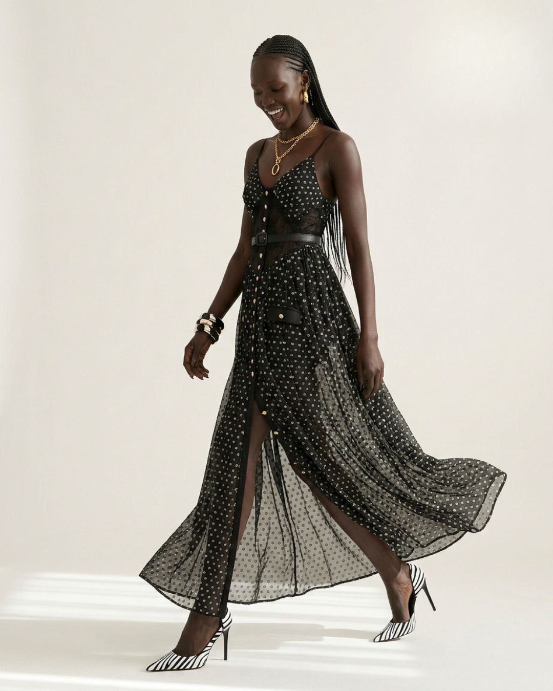 Audacious Polka Dot Mesh Maxi Dress