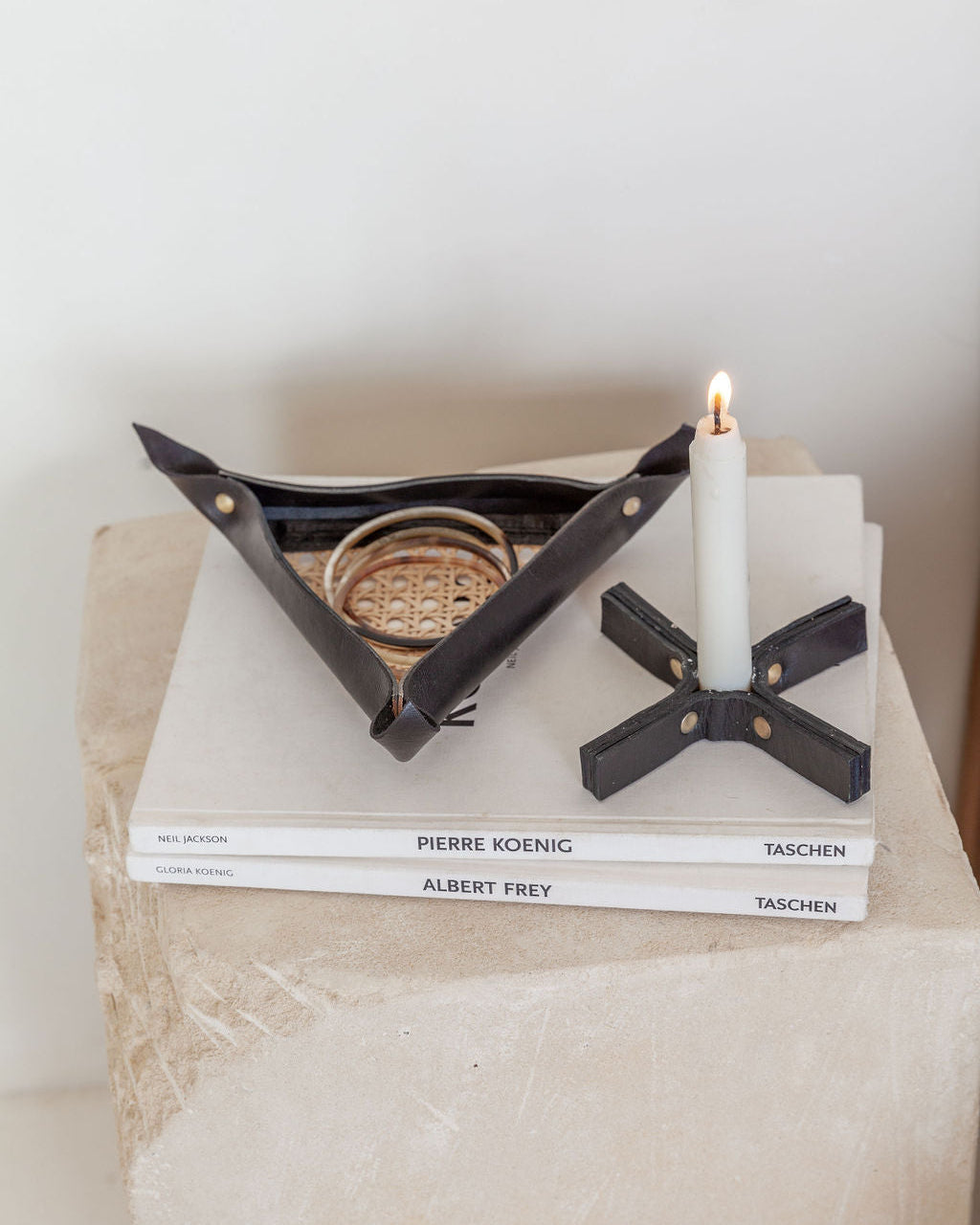 Minimal Leather Candle Holder Set of 2