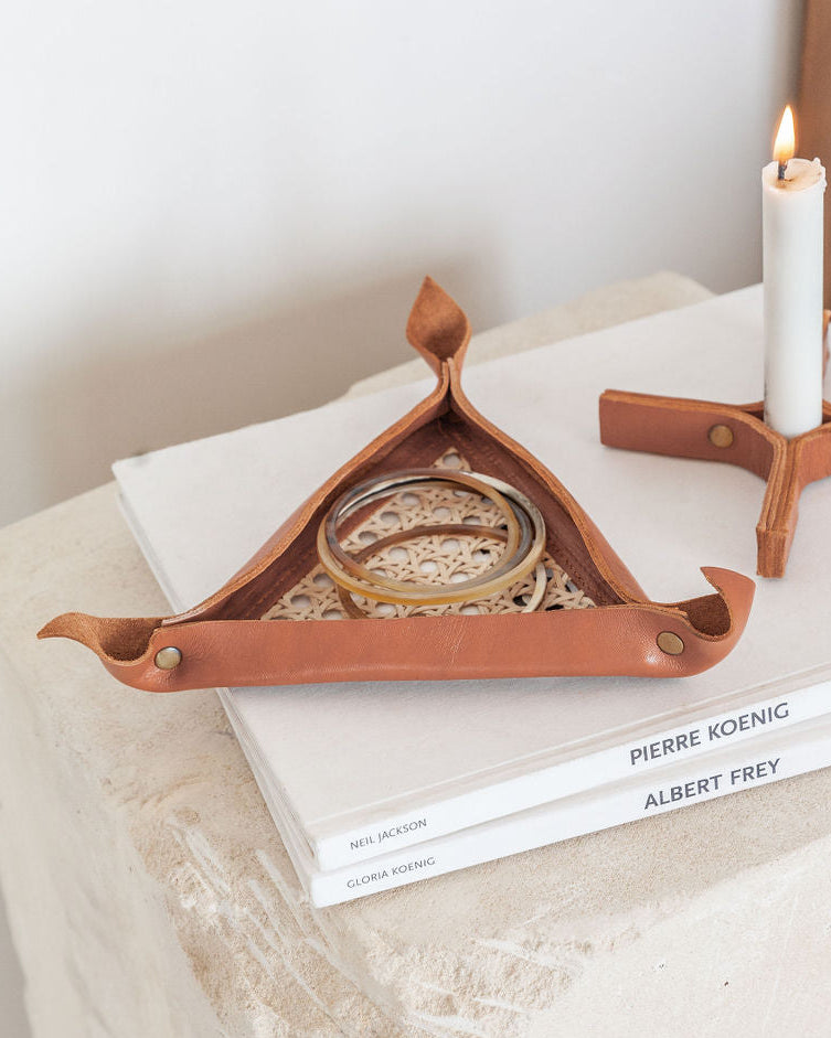 Leather and Cane Webbing Catch-all