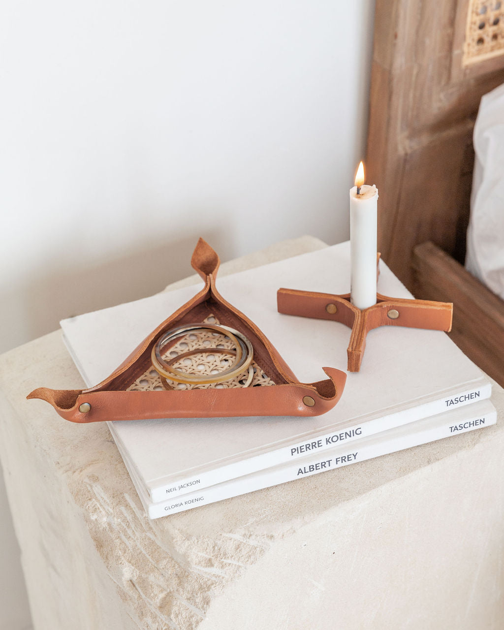Minimal Leather Candle Holder Set of 2