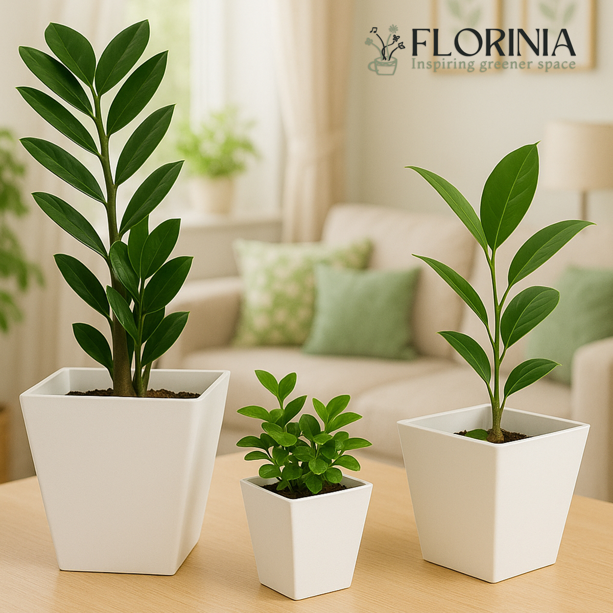3-Piece White Plastic Square Planter Pot Set – Modern Tapered Design