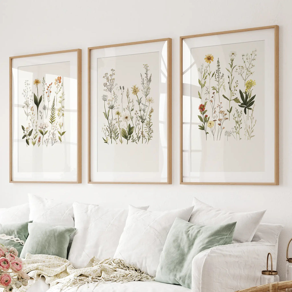 Watercolor Set of 3. Colorful Wildflower Prints