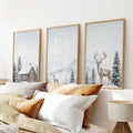 Snowy Deer Wall Art Set of 3. Winter Woodland Prints