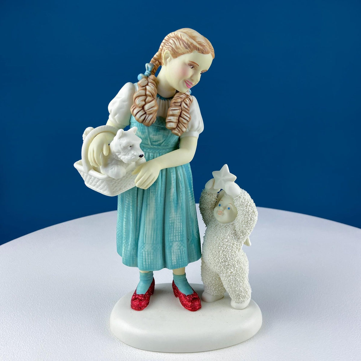 Dorthy in Wizard of Oz with Toto & Snowbabies. Dept. 56 Premiere Edition, Guest Collection. Collectible Porcelain Figurine.