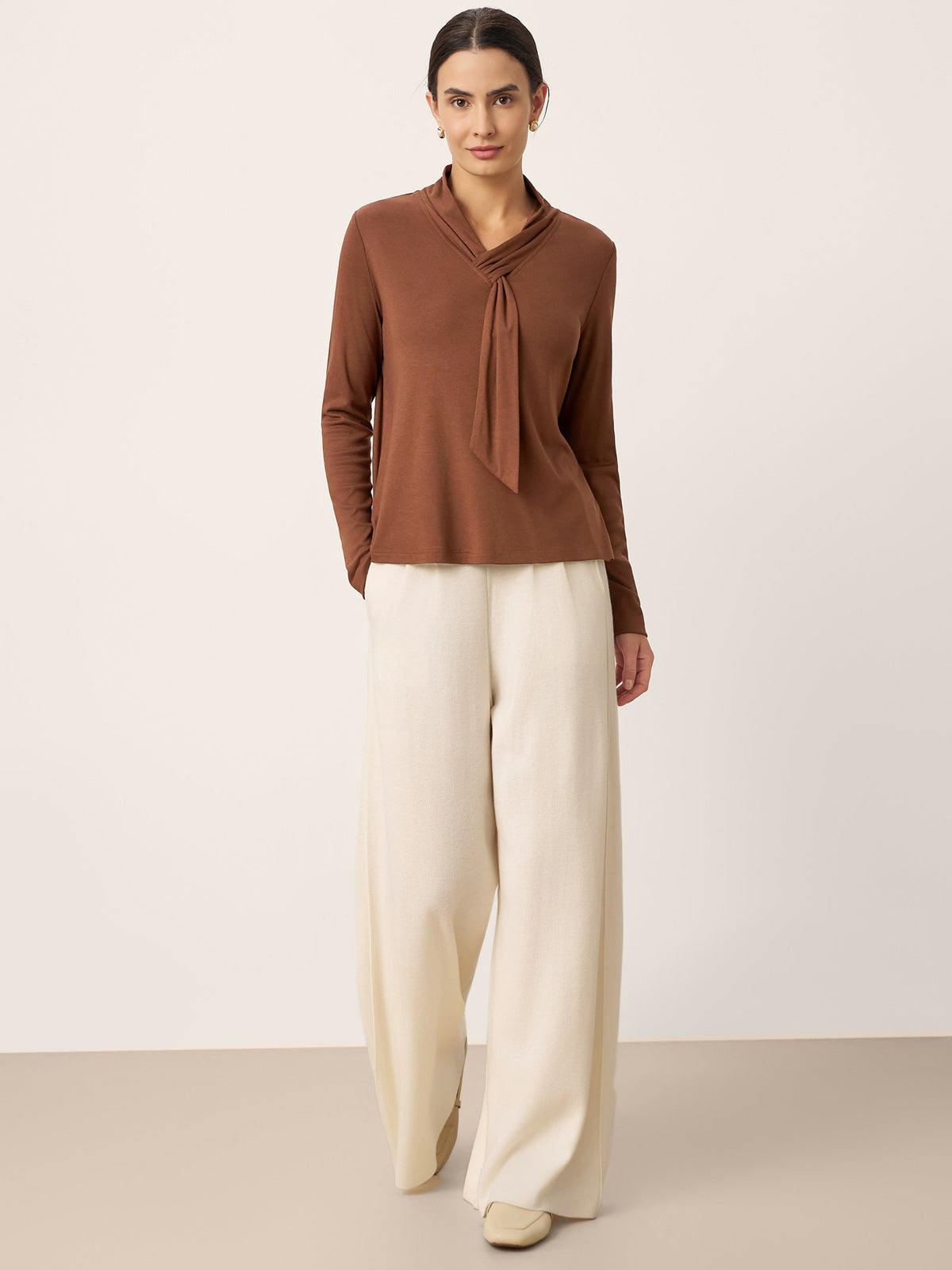 Wool Scarf Collar Long-Sleeve Top ALESSIA