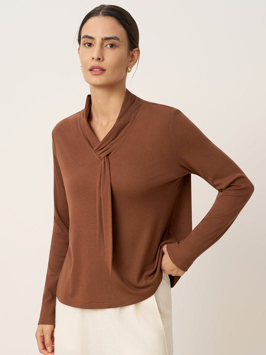 Wool Scarf Collar Long-Sleeve Top ALESSIA