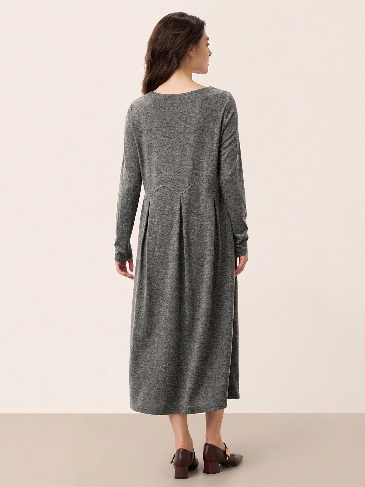 Wool Arc-Panel Sculpted Pleats Midi Dress CALISTA
