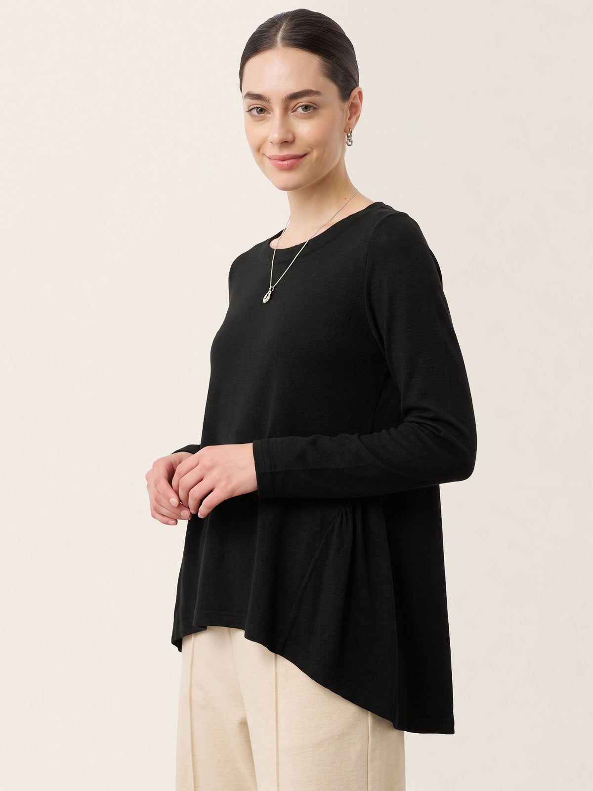 Wool Panelled Ruched Asymmetric Hem Top KALISTA