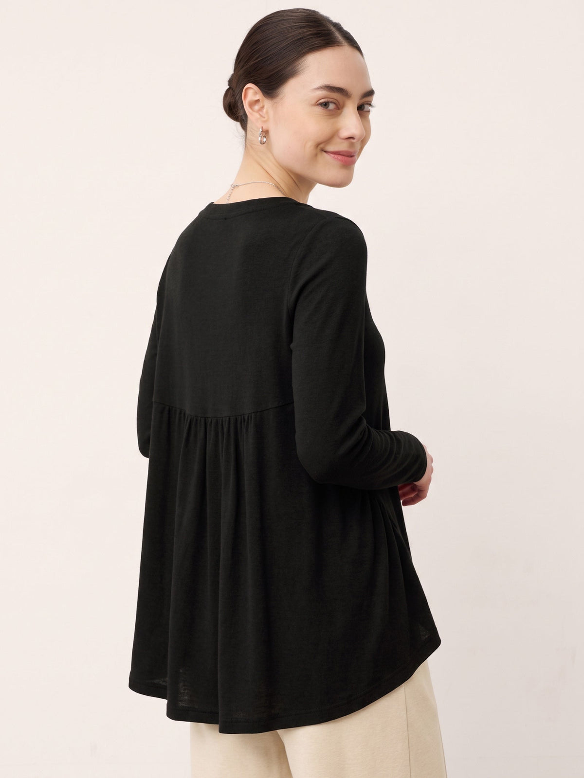 Wool Panelled Ruched Asymmetric Hem Top KALISTA