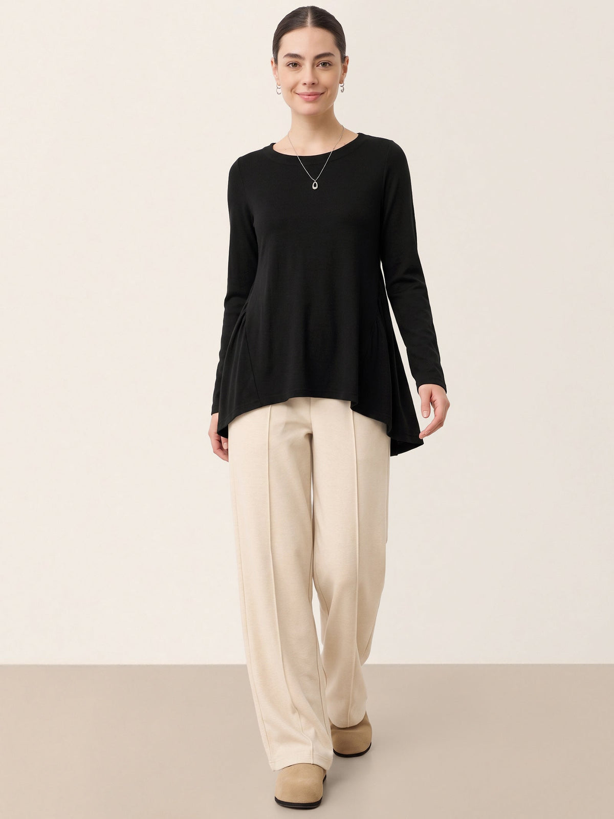 Wool Panelled Ruched Asymmetric Hem Top KALISTA
