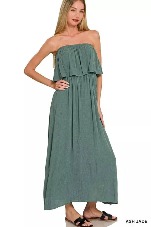 Zenana Woven Crinkle Maxi Dress for Effortless Style and Comfort