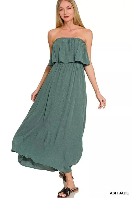Zenana Woven Crinkle Maxi Dress for Effortless Style and Comfort