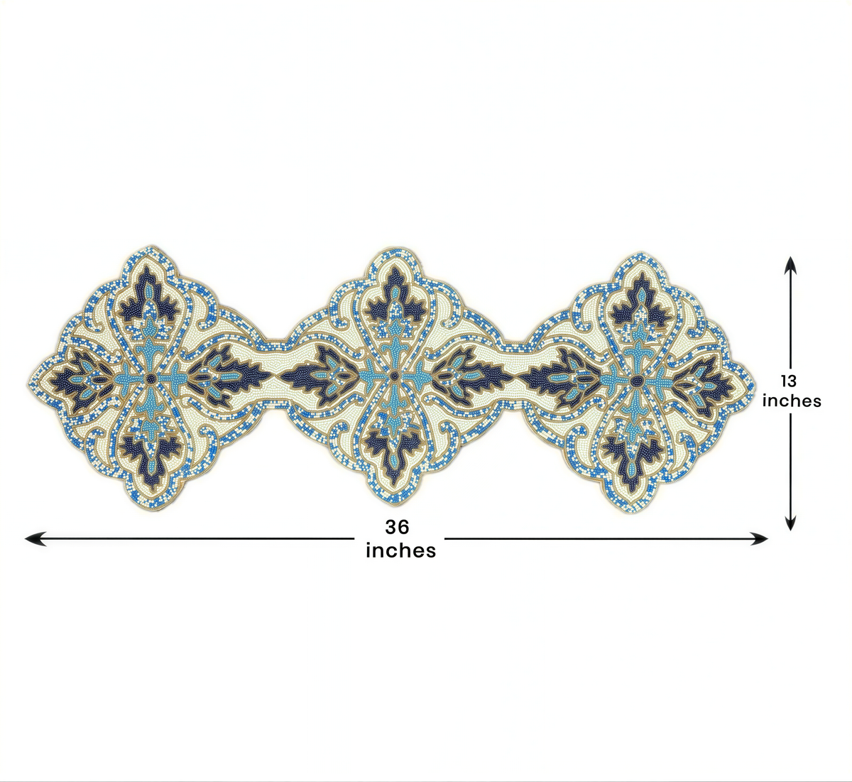 Beaded Table Runner – Blue White, 54x13 Inch