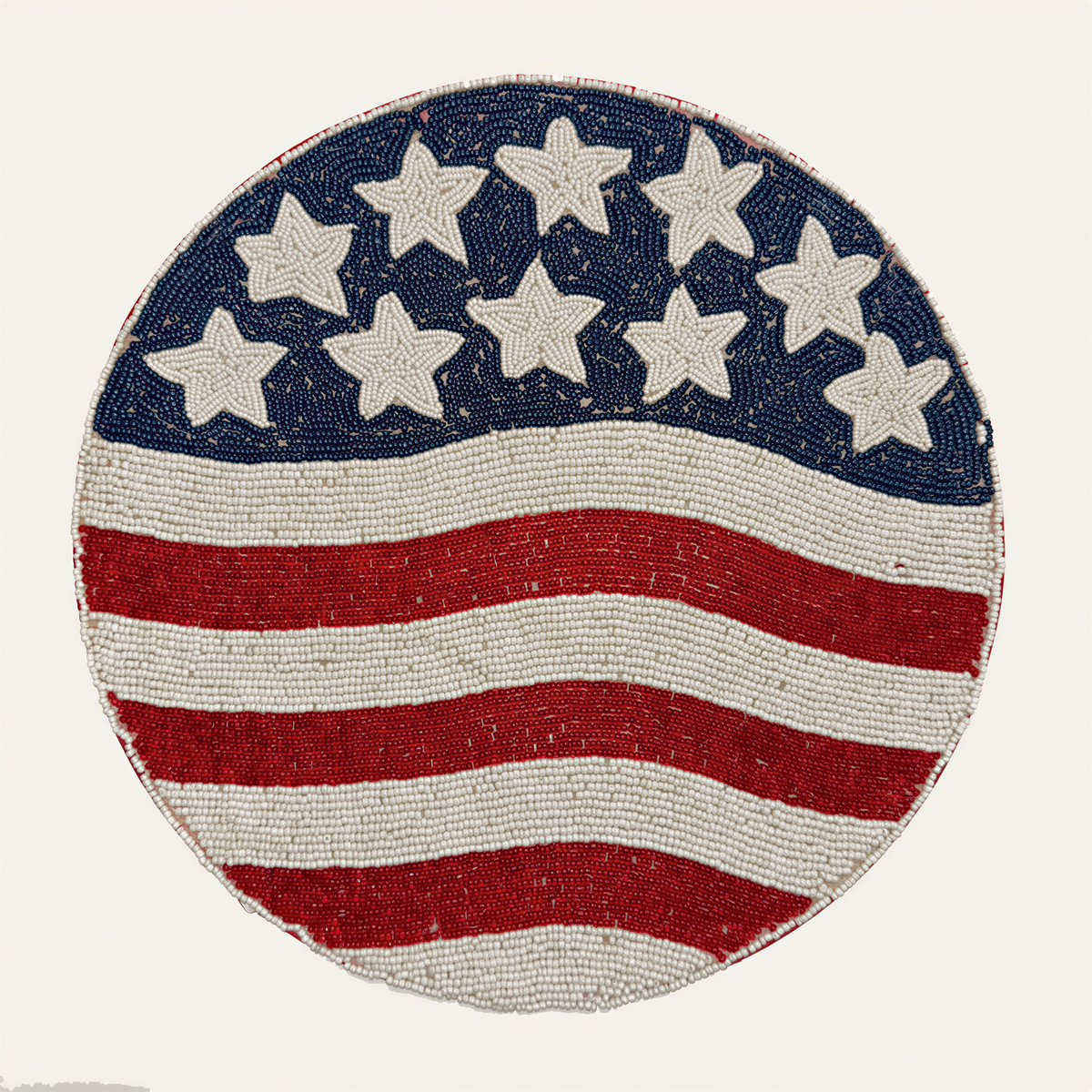 USA Flag Placemats - Round Beaded Handmade Table Mats With Satin Backing
