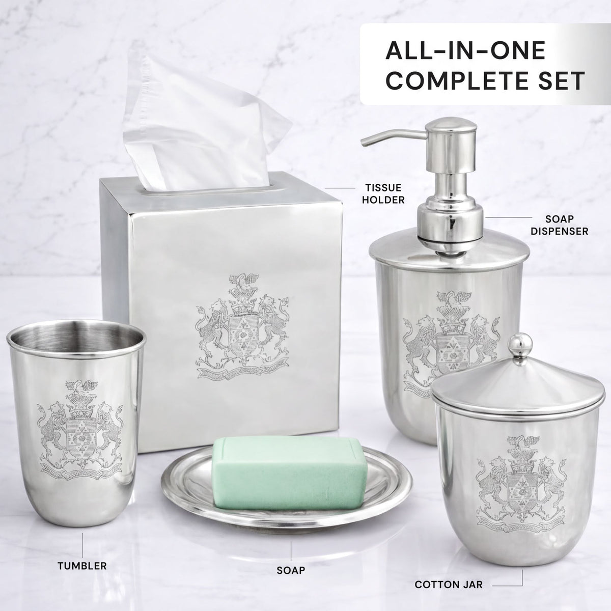 Bathroom Set – Durkee, 5 Piece Silver