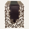 Black Gold Table Runner – Granada Collection Rustic Embroidered Linen Decor 14x108 Inch