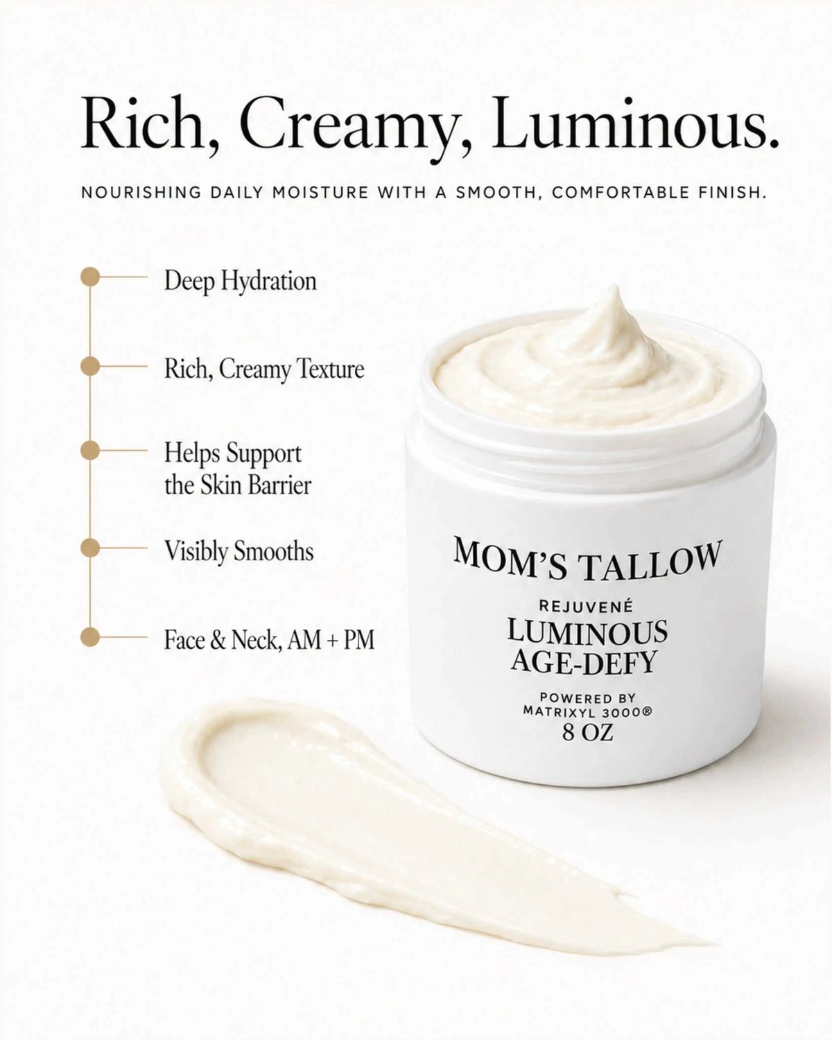Advanced Rejuvené Luminous Age-Defy Face/Neck Cream: Featuring Matrixyl® 3000 (+ Free 4oz Deep Firming Serum) Eco My Home  Mom’s Tallow ecomyhome.store United States