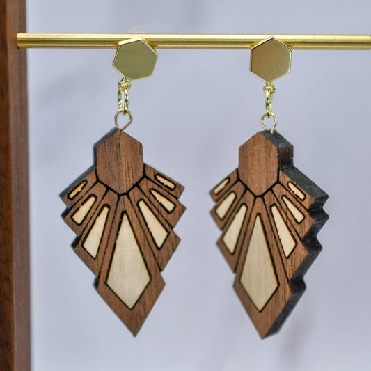 Art Deco Wood Earrings | Walnut & Maple