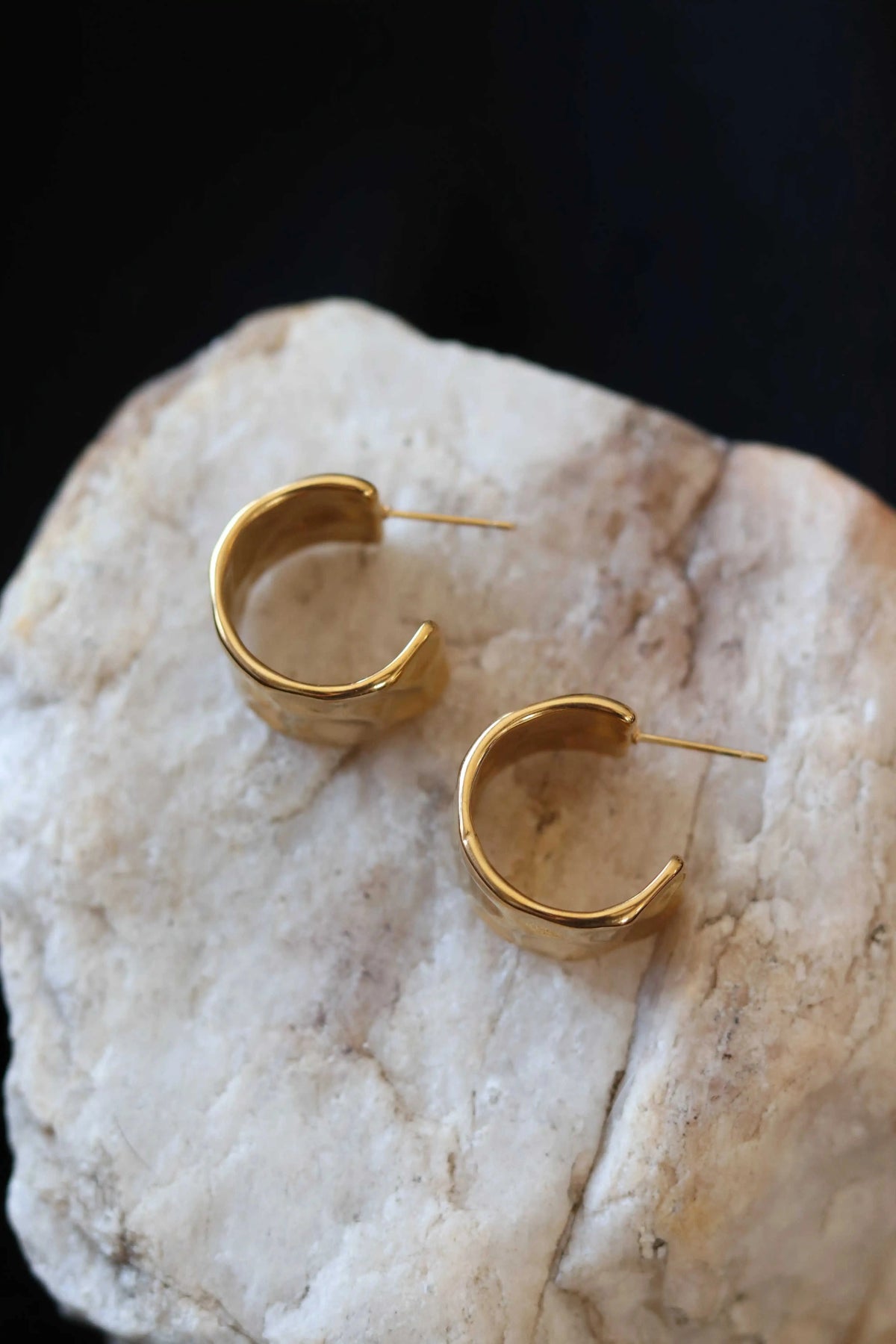 Avery Hoops - Wide Hammered Gold Hoop Earrings – 18K Gold Plated Stainless Steel Waterproof Statement Hoops Eco My Home  cedarandcypress ecomyhome.store United States