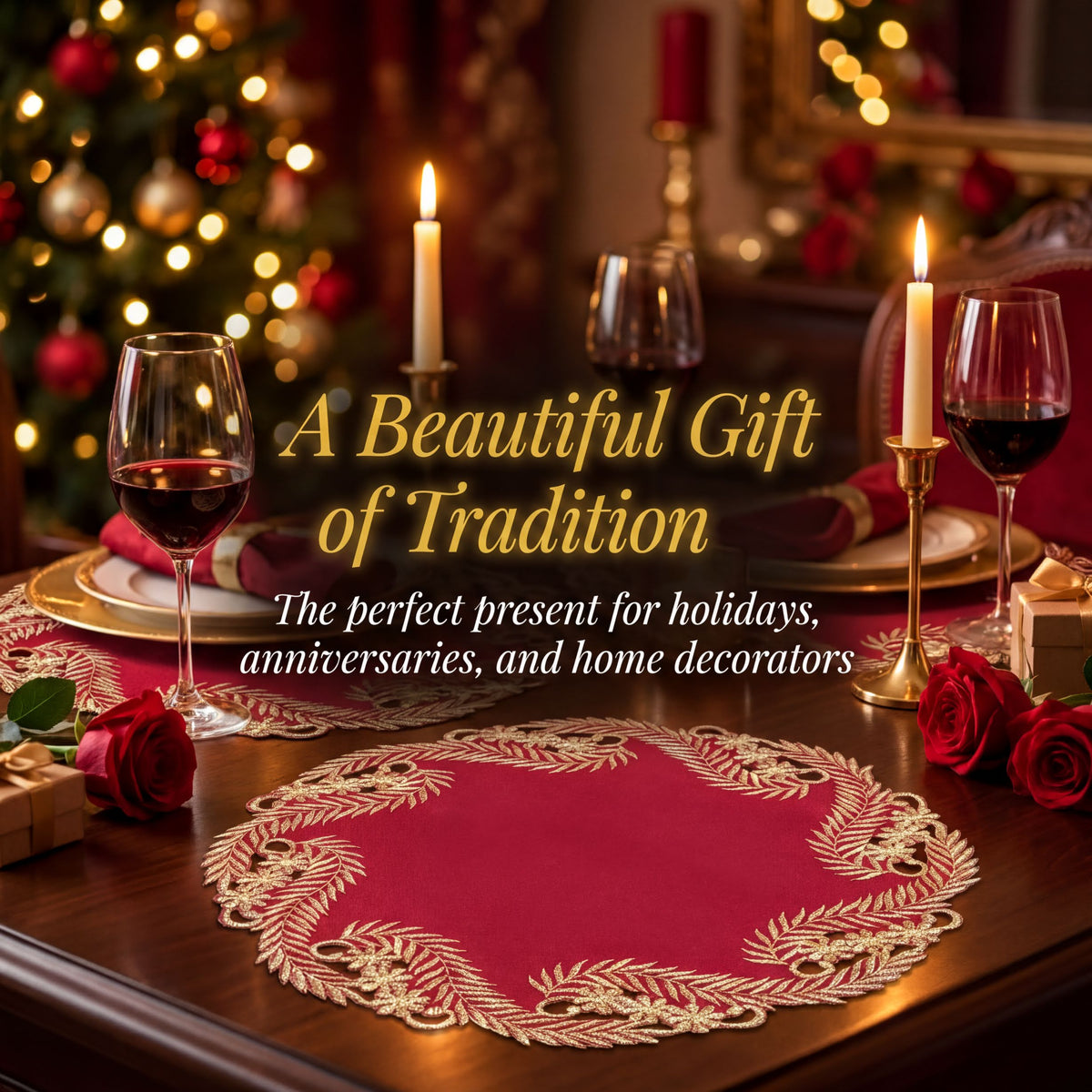 Burgundy Gold Doilies – Wine Grace, 15 Inch
