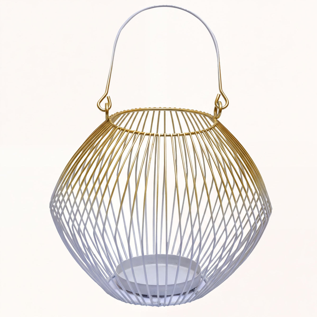 White Gold Candle Holder - Modern Glass Lantern for Indoor Outdoor Decor