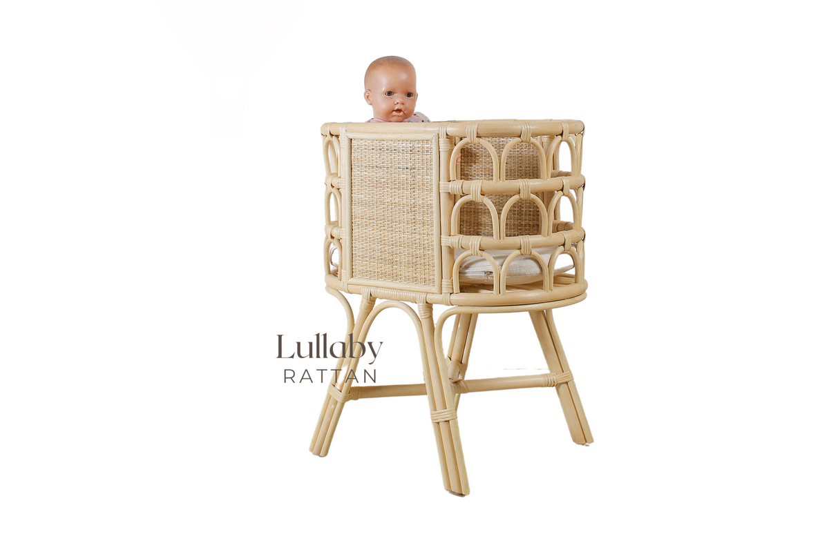 Rattan Doll Crib – Handmade Wicker Doll Bed, Boho Montessori Toy Bassinet for Girls