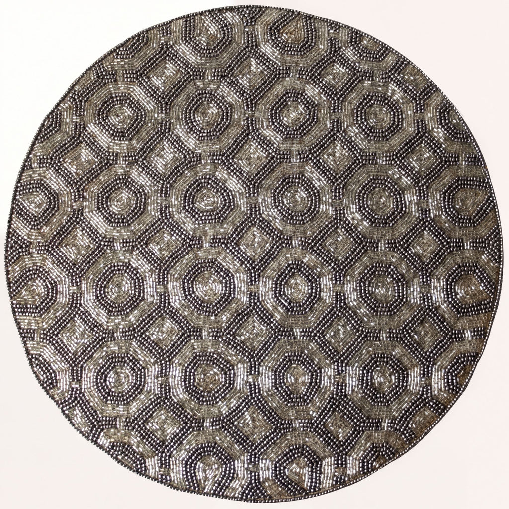 Beaded Placemats - Handmade Round Decorative Table Mats 14 Inch Satin Backed